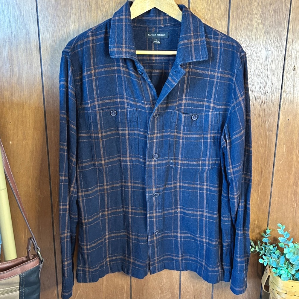 Banana Republic Mens Plaid Flannel Shirt Long Sleeve Button Front Medium